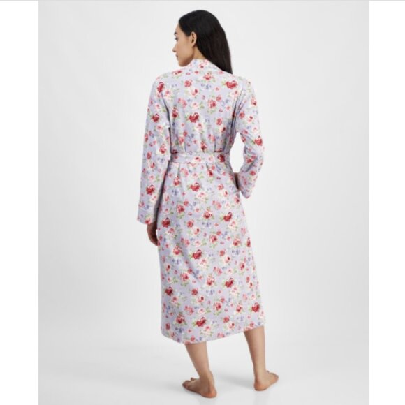 Charter Club Women's Cotton Floral Long Robe, Roses Lilac, NWT - Picture 2 of 3
